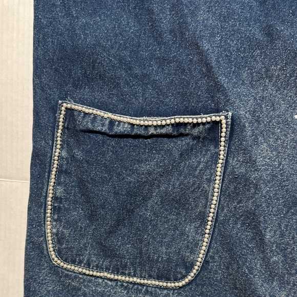 Western Silver Embroidered Denim Blazer Jacket Rhinestones Silver Buttons Size L - Picture 8 of 14